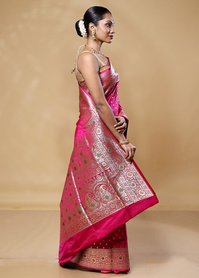 Pink Banarasi Silk Saree With Blouse Piece