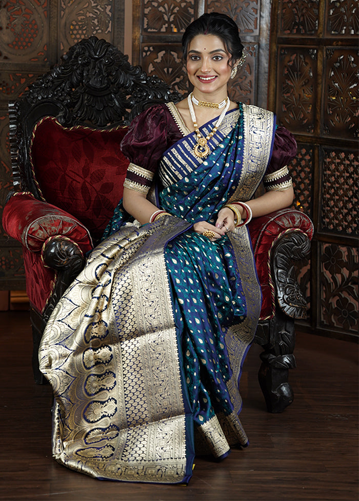 Blue Handloom Tanchoi Pure Silk Saree With Blouse Piece