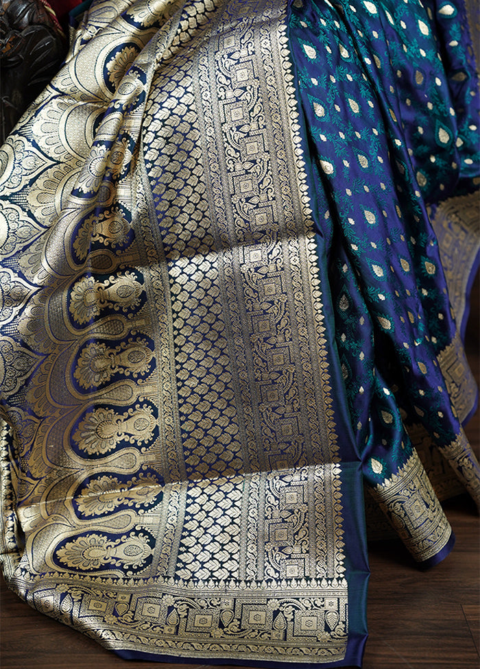 Blue Handloom Tanchoi Pure Silk Saree With Blouse Piece