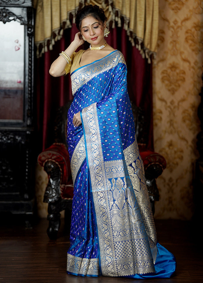 Blue Handloom Tanchoi Pure Silk Saree With Blouse Piece