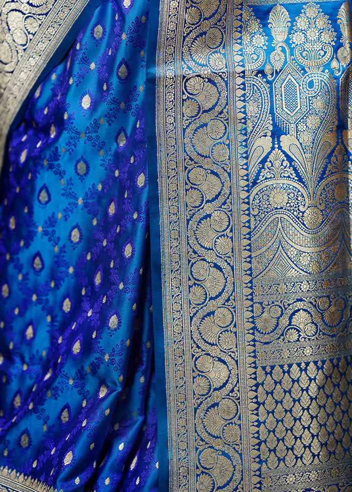 Blue Handloom Tanchoi Pure Silk Saree With Blouse Piece