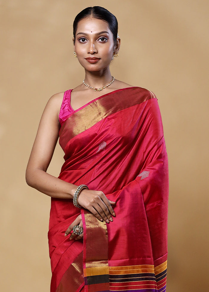 Red Kalakshetra Kanjivaram Silk Saree With Blouse Piece