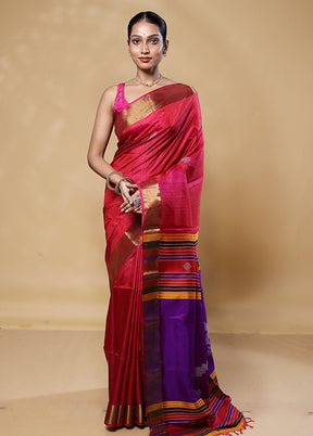 Red Kalakshetra Kanjivaram Silk Saree With Blouse Piece