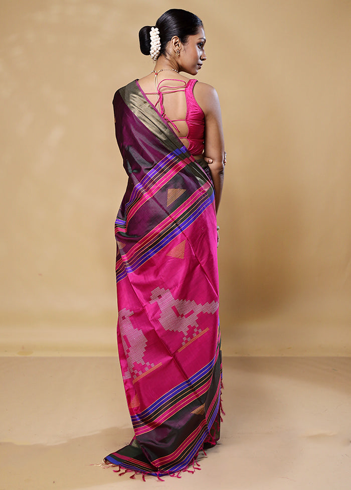 Violet Kalakshetra Kanjivaram Silk Saree With Blouse Piece