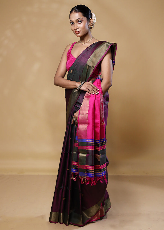 Violet Kalakshetra Kanjivaram Silk Saree With Blouse Piece