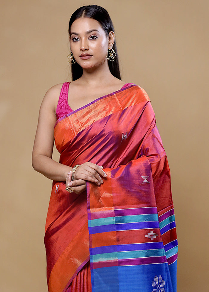 Rust Kanjivaram Silk Saree With Blouse Piece