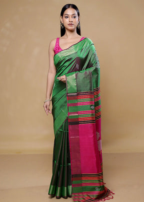 Green Kanjivaram Silk Saree With Blouse Piece