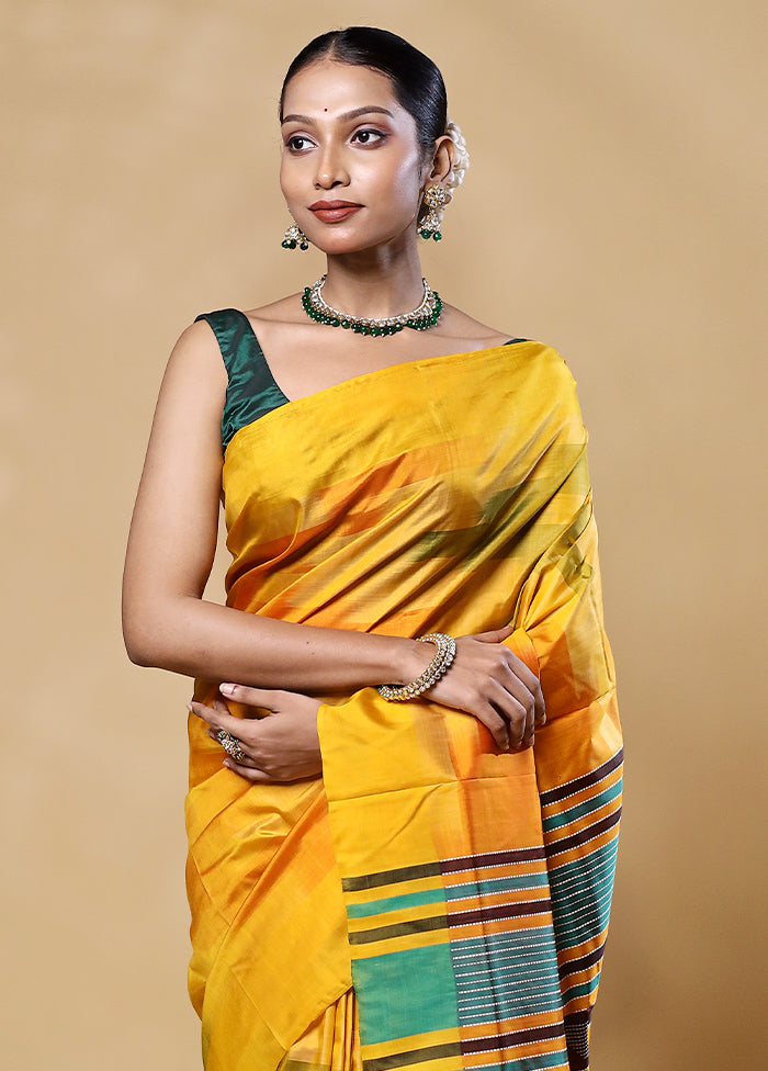 Yellow Kalakshetra Kanjivaram Silk Saree With Blouse Piece