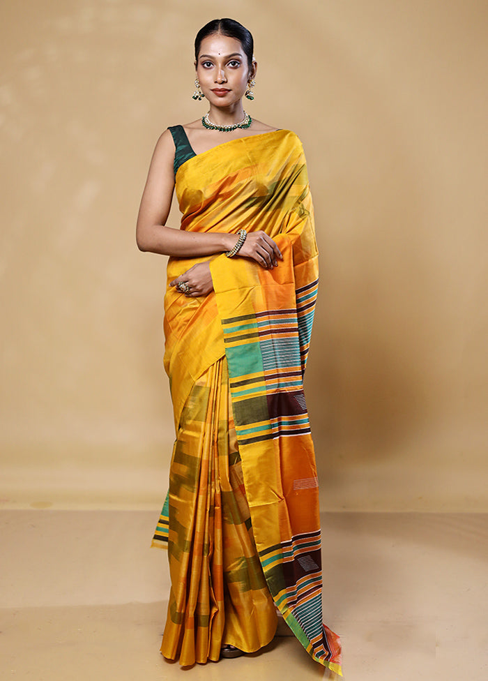 Yellow Kalakshetra Kanjivaram Silk Saree With Blouse Piece