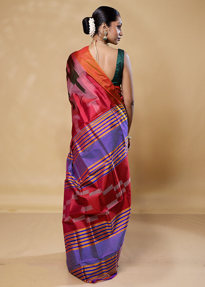 Rust Kalakshetra Kanjivaram Silk Saree With Blouse Piece