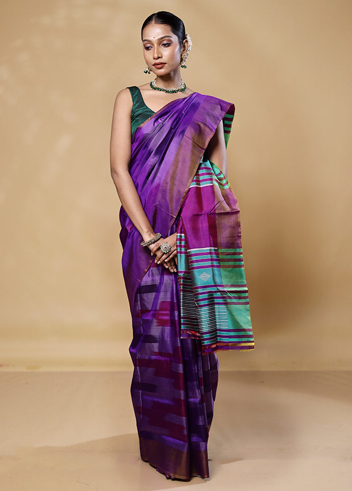 Violet Kalakshetra Kanjivaram Silk Saree With Blouse Piece