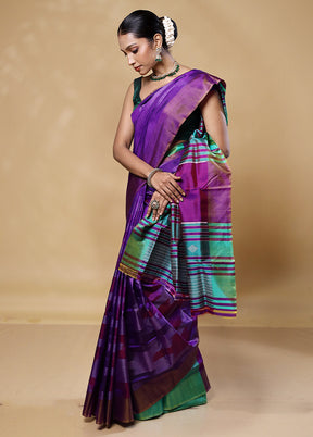 Violet Kalakshetra Kanjivaram Silk Saree With Blouse Piece