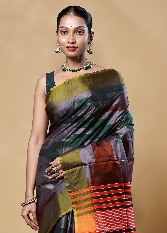 Grey Kalakshetra Kanjivaram Silk Saree With Blouse Piece