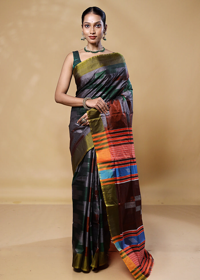 Grey Kalakshetra Kanjivaram Silk Saree With Blouse Piece