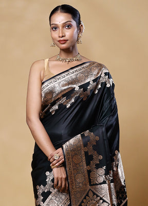 Black Banarasi Silk Saree With Blouse Piece