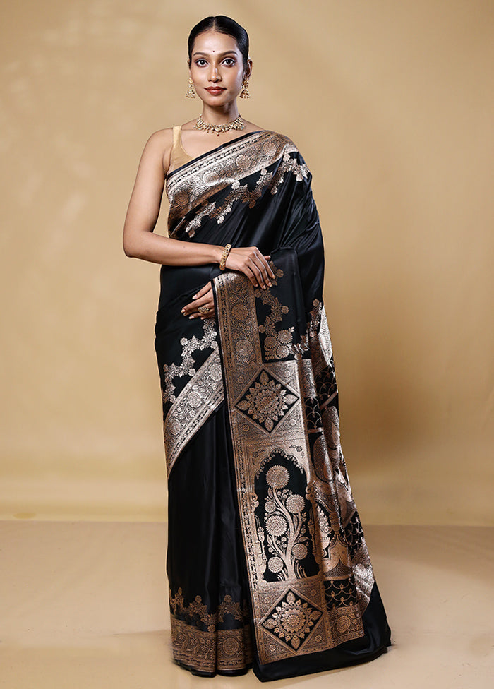 Black Banarasi Silk Saree With Blouse Piece