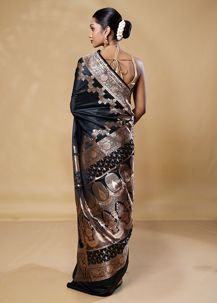 Black Banarasi Silk Saree With Blouse Piece