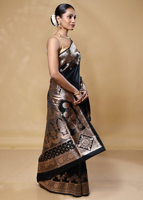 Black Banarasi Silk Saree With Blouse Piece