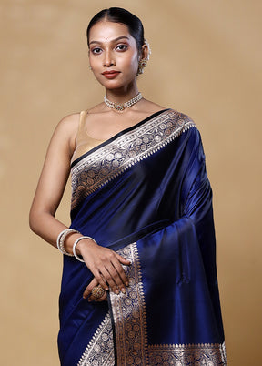 Blue Banarasi Silk Saree With Blouse Piece