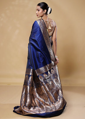 Blue Banarasi Silk Saree With Blouse Piece