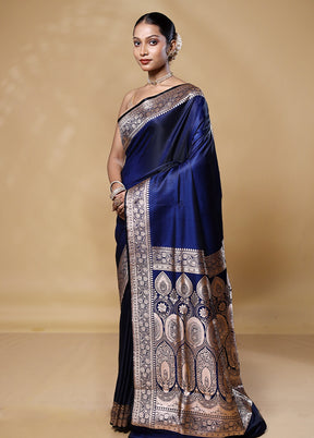 Blue Banarasi Silk Saree With Blouse Piece