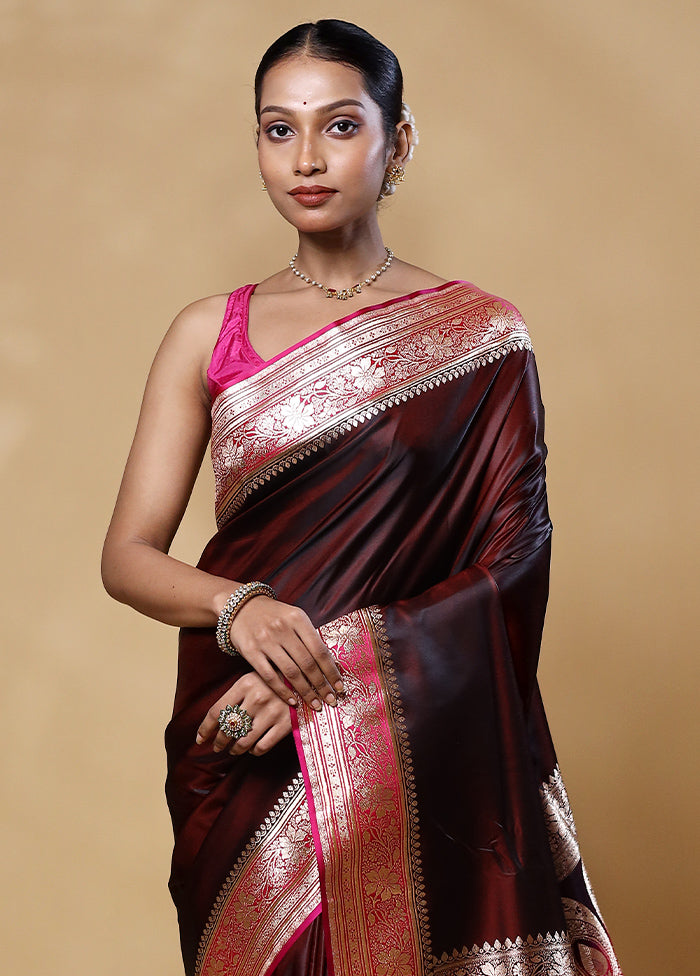 Brown Banarasi Silk Saree With Blouse Piece