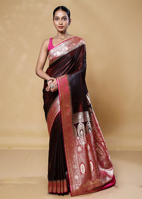 Brown Banarasi Silk Saree With Blouse Piece