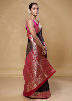 Brown Banarasi Silk Saree With Blouse Piece