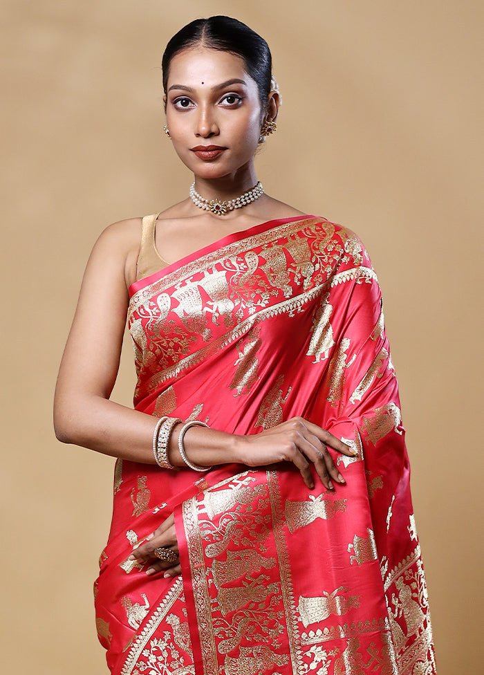 Red Banarasi Silk Saree With Blouse Piece