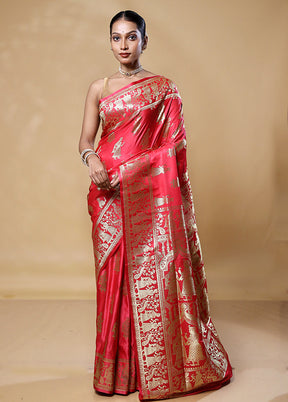 Red Banarasi Silk Saree With Blouse Piece