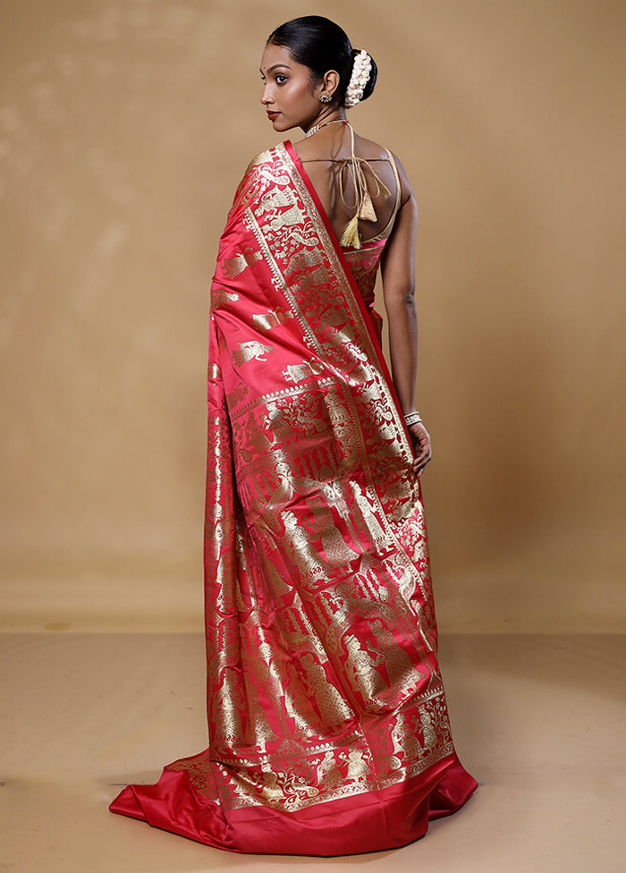 Red Banarasi Silk Saree With Blouse Piece