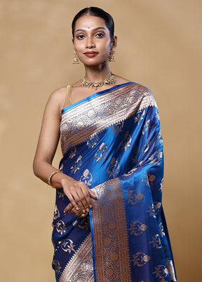 Blue Banarasi Silk Saree With Blouse Piece