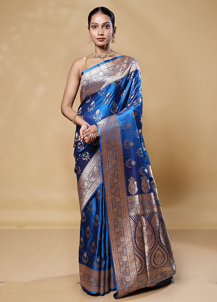 Blue Banarasi Silk Saree With Blouse Piece