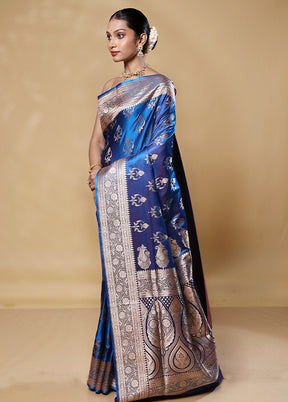 Blue Banarasi Silk Saree With Blouse Piece