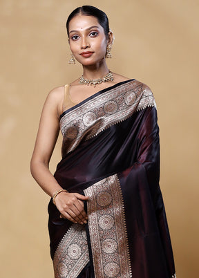 Brown Banarasi Silk Saree With Blouse Piece