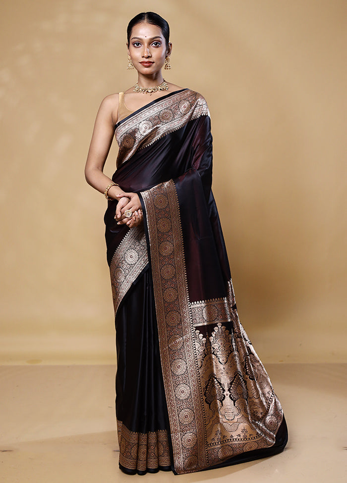 Brown Banarasi Silk Saree With Blouse Piece