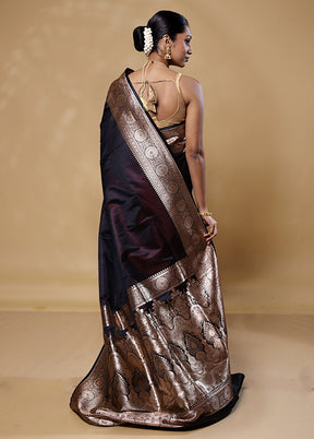 Brown Banarasi Silk Saree With Blouse Piece