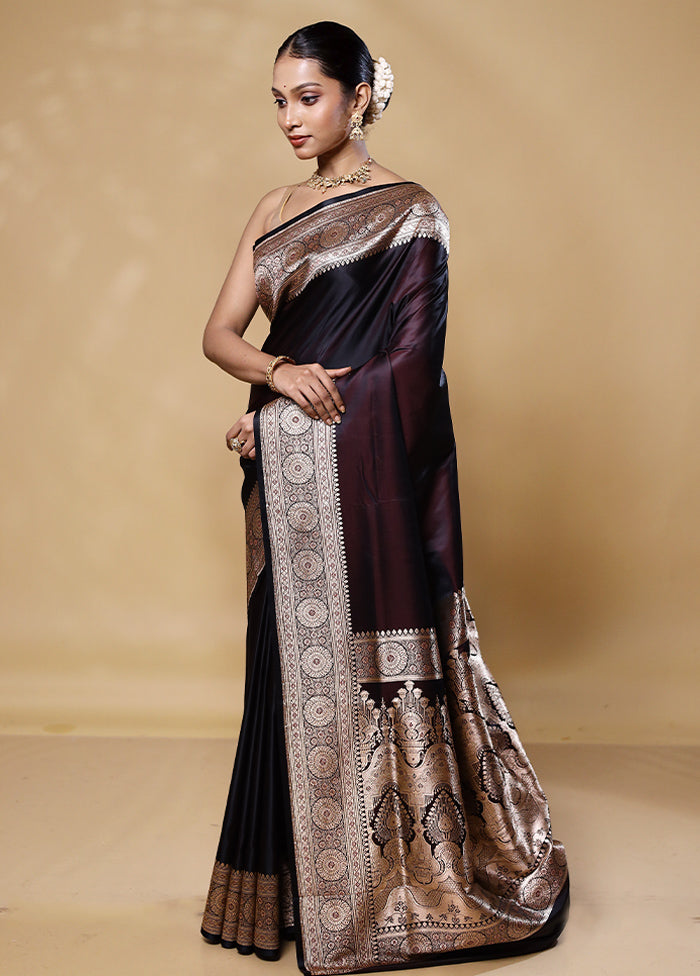 Brown Banarasi Silk Saree With Blouse Piece