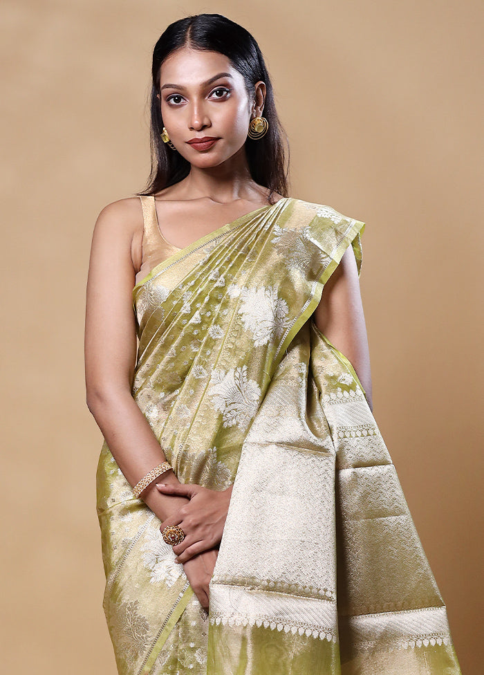 Green Tissue Silk Saree With Blouse Piece