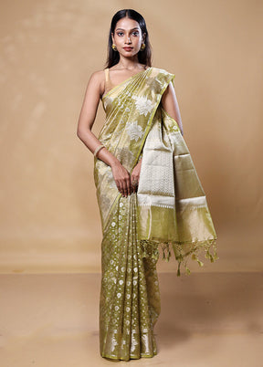 Green Tissue Silk Saree With Blouse Piece