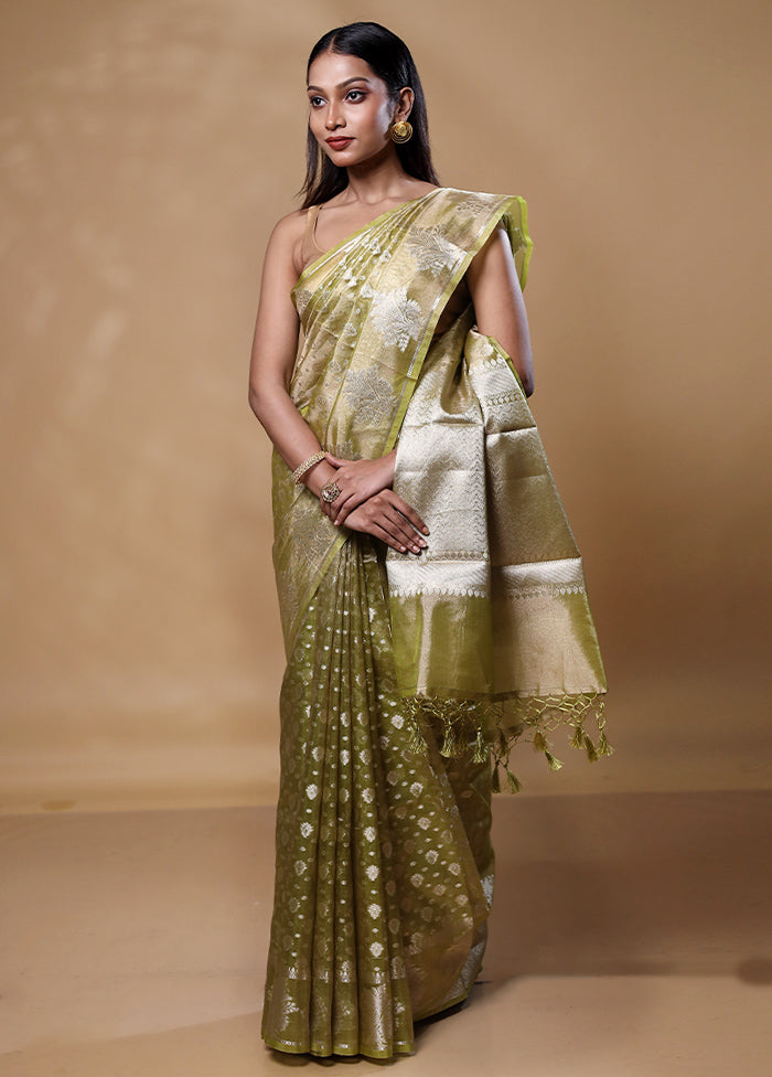 Green Tissue Silk Saree With Blouse Piece