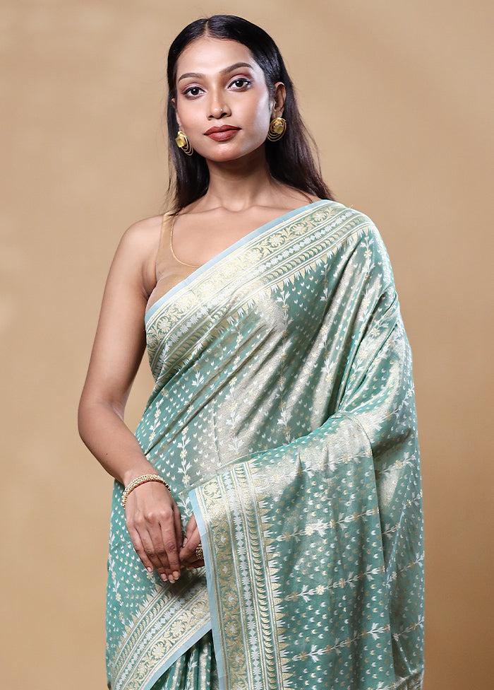 Green Tissue Silk Saree With Blouse Piece