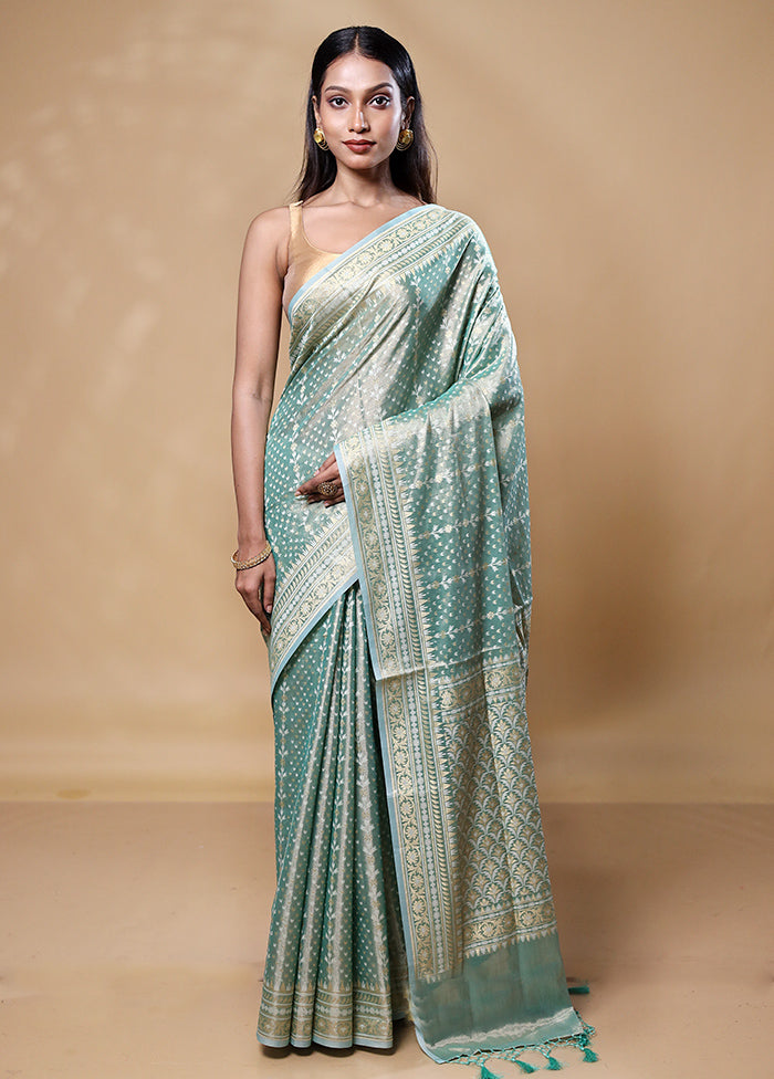 Green Tissue Silk Saree With Blouse Piece