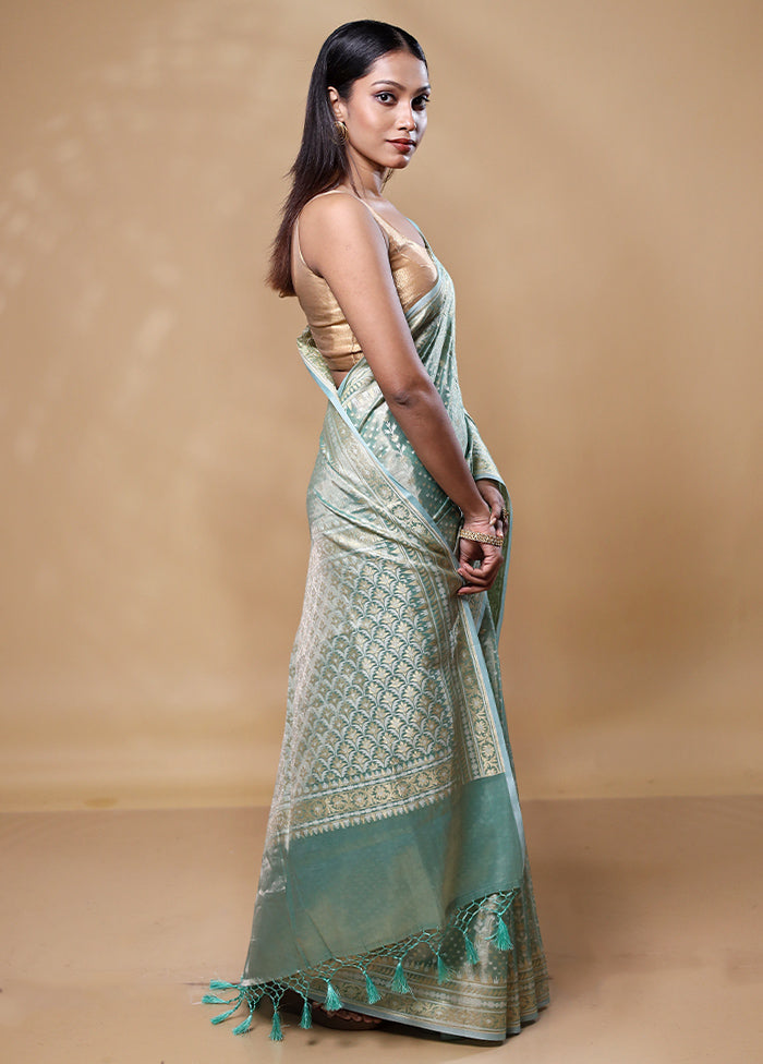 Green Tissue Silk Saree With Blouse Piece