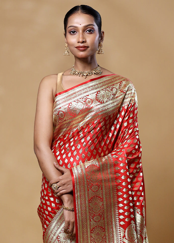 Red Banarasi Silk Saree With Blouse Piece