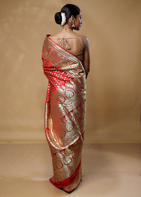 Red Banarasi Silk Saree With Blouse Piece