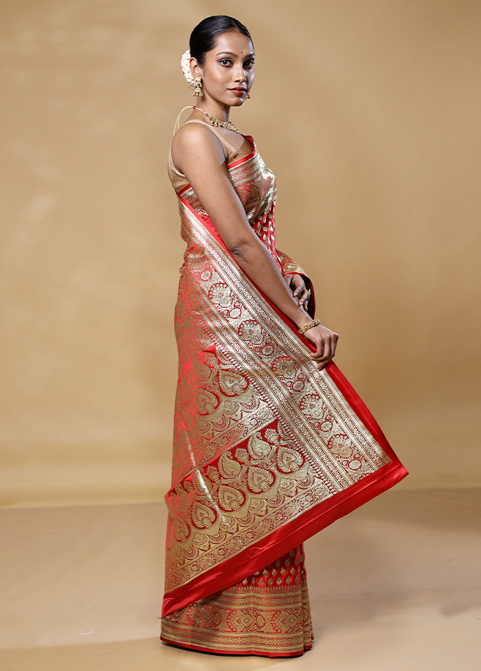 Red Banarasi Silk Saree With Blouse Piece