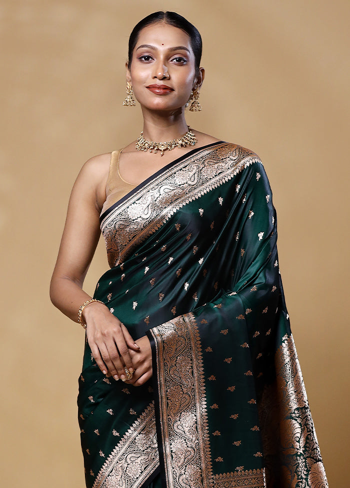 Green Banarasi Silk Saree With Blouse Piece