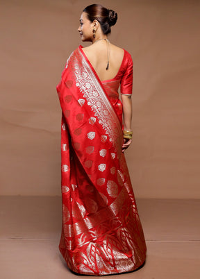 Red Banarasi Silk Saree With Blouse Piece