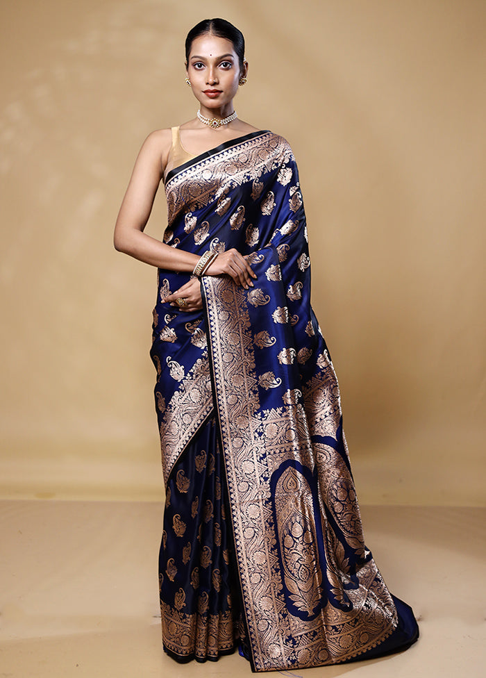 Blue Banarasi Silk Saree With Blouse Piece